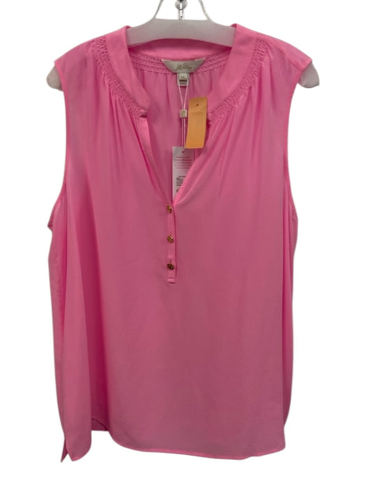 Lilly Pulitzer Size XXL Pink Silk Sleeveless Split Neck Buttons Top Pink / XXL