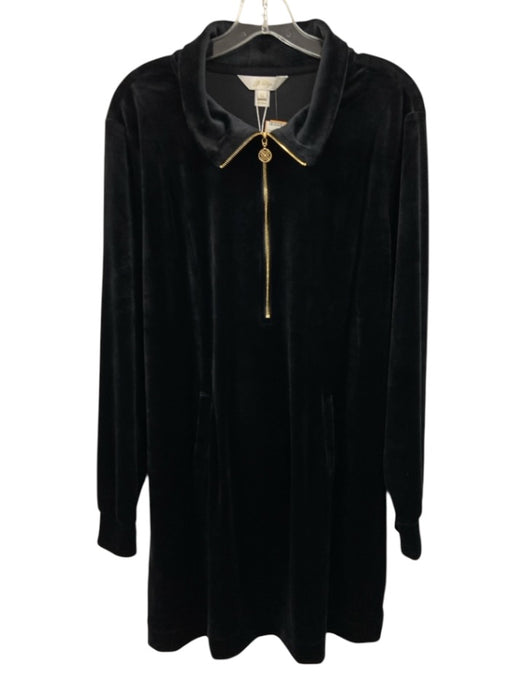 Lilly Pulitzer Size XL Black Polyester Velvet Half Zip Long Sleeve Dress Black / XL