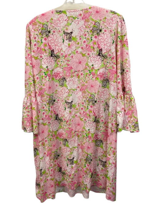 Lilly Pulitzer Size 16 Pink, White, Green Rayon Long Trumpet Sleeve Floral Dress Pink, White, Green / 16
