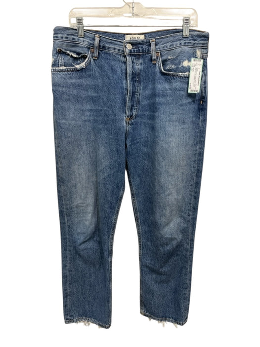 Agolde Size 30 Medium Wash Cotton Denim Faded High Rise Slim Straight Jeans Medium Wash / 30