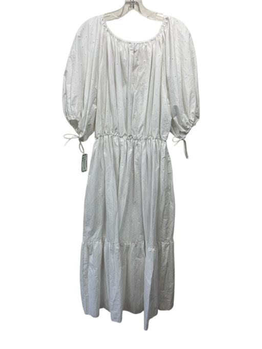 Matteau Size M White Cotton Eyelet Short Puff Sleeve Ribbon Tie Dress White / M