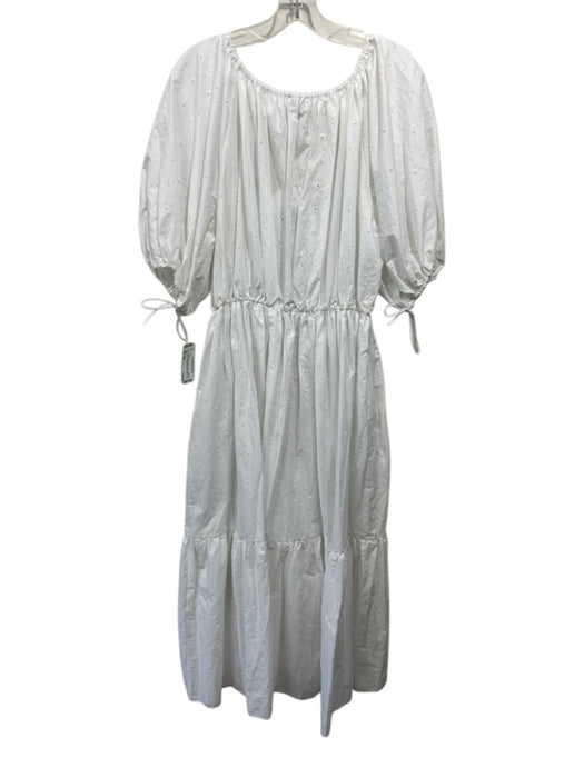 Matteau Size M White Cotton Eyelet Short Puff Sleeve Ribbon Tie Dress White / M