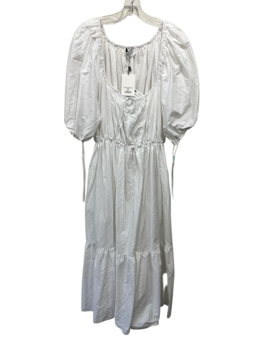 Matteau Size M White Cotton Eyelet Short Puff Sleeve Ribbon Tie Dress White / M