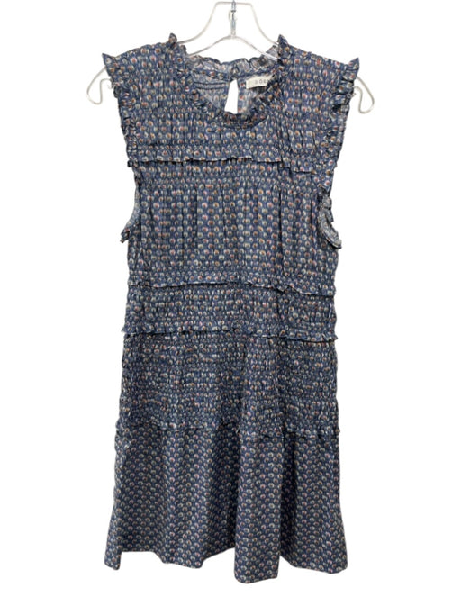 Doen Size L Blue & Multi Cotton Abstract Dots Sleeveless Smocked Dress Blue & Multi / L
