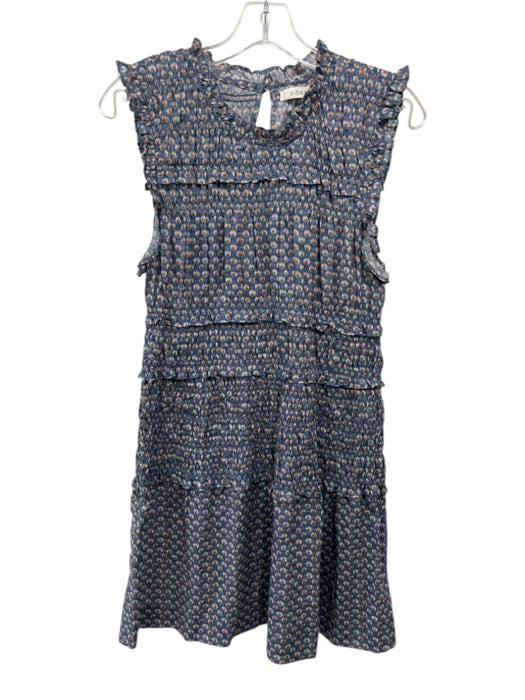 Doen Size L Blue & Multi Cotton Abstract Dots Sleeveless Smocked Dress Blue & Multi / L