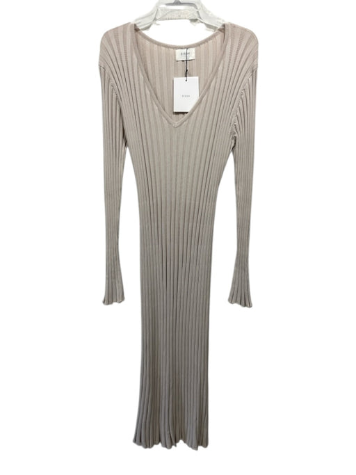 Dissh Size L Beige Viscose & Nylon Rib Knit Long Sleeve V Neck Tie Back Dress Beige / L