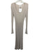 Dissh Size L Beige Viscose & Nylon Rib Knit Long Sleeve V Neck Tie Back Dress Beige / L
