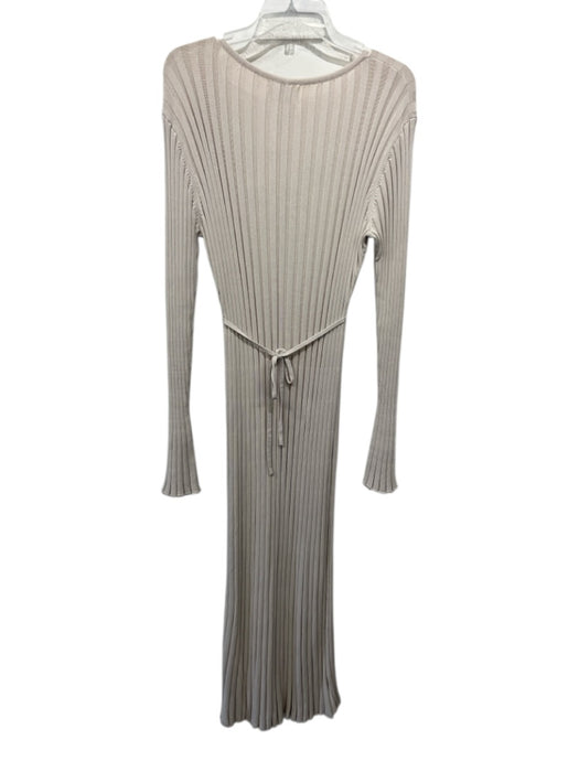 Dissh Size L Beige Viscose & Nylon Rib Knit Long Sleeve V Neck Tie Back Dress Beige / L
