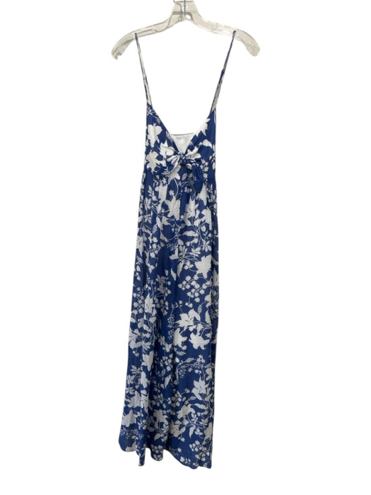 Zara Size L Blue & White Cotton Floral Spaghetti Strap Tie Front Dress Blue & White / L