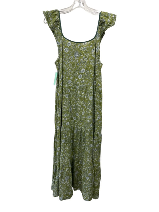 Tuckernuck Size M Green & White Cotton Floral Short Cap Sleeve Maxi Dress Green & White / M