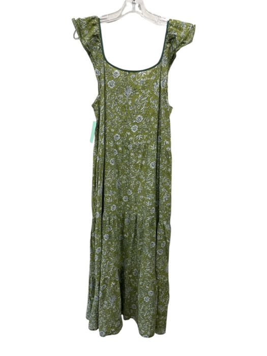 Tuckernuck Size M Green & White Cotton Floral Short Cap Sleeve Maxi Dress Green & White / M