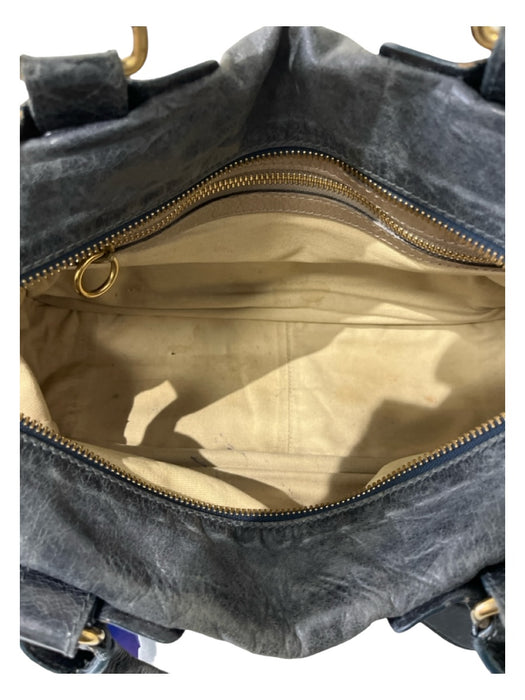 Chloe Gray Blue Leather Gold hardware Shoulder Bag Zipper Bag Gray Blue / L