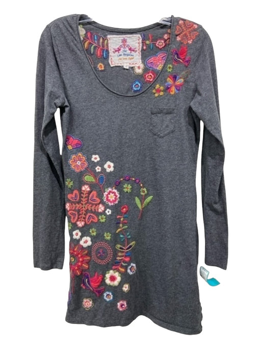 JW Los Angeles Size Small Gray & multi Cotton Blend Round Neck Floral Tunic Top Gray & multi / Small