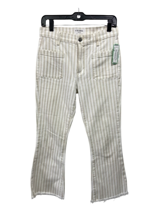 Frame Size 28 White & Beige Cotton Striped Patch Pockets Frayed Hem Jeans White & Beige / 28