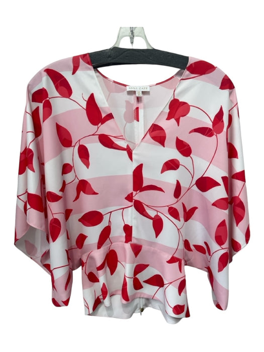 Anna Cate Size XXS Red, Pink & White Polyester Floral V Neck Baker Pockets Top Red, Pink & White / XXS