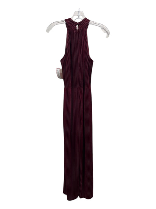 THML Size S Burgundy Red Polyester Velvet Ribbed Mock Neck Sleeveless Jumpsuit Burgundy Red / S