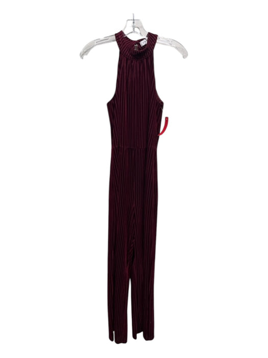 THML Size S Burgundy Red Polyester Velvet Ribbed Mock Neck Sleeveless Jumpsuit Burgundy Red / S