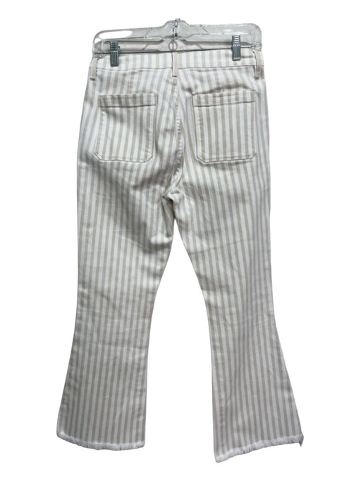 Frame Size 28 White & Beige Cotton Stripe Front Pockets Zip Fly Frayed Hem Pants White & Beige / 28