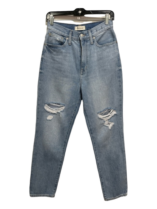 Madewell Size 25 Medium Wash Cotton Distressed zip fly High Waist Straight Jeans Medium Wash / 25