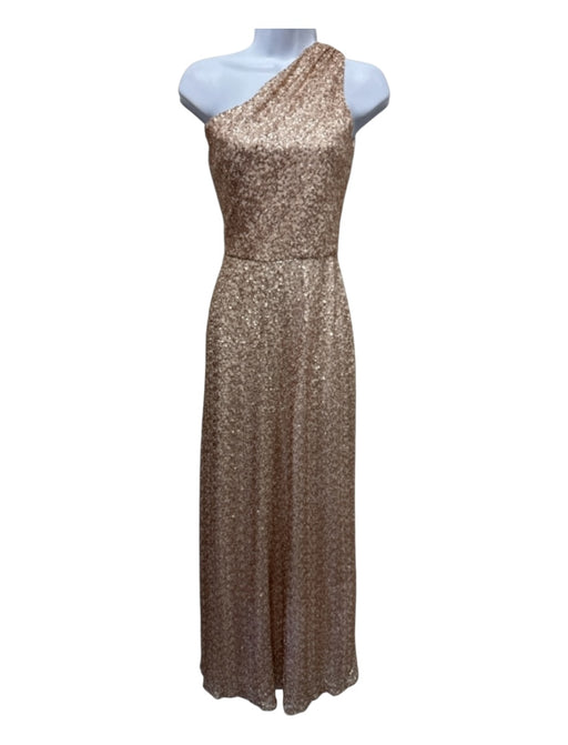 Amsale Size 10 Rose Gold Nylon Blend One Shoulder All Over Sequins Sheath Gown Rose Gold / 10