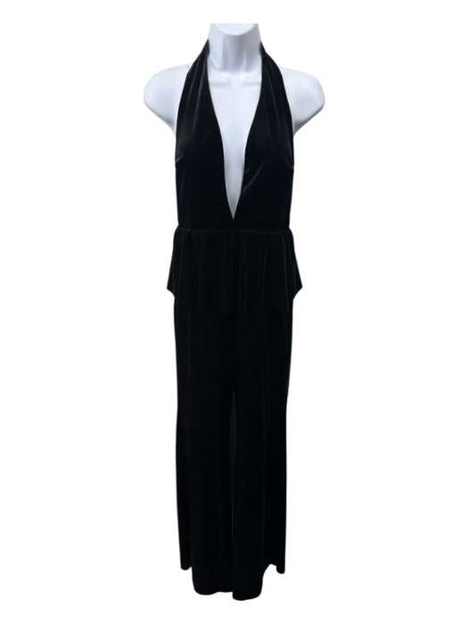 Bec & Bridge Size 2 Black Velvet Halter Peplum Striahgt leg Jumpsuit Black / 2