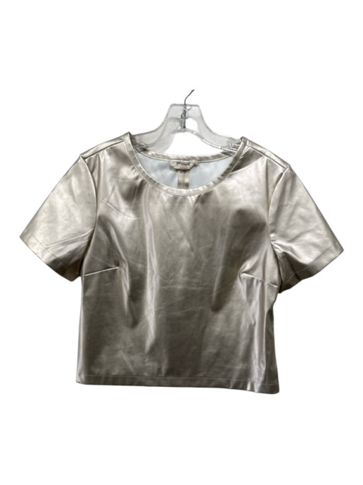 Porridge Size S Gold Polyurethane Blend Faux Leather Metalic Short Sleeve Top Gold / S