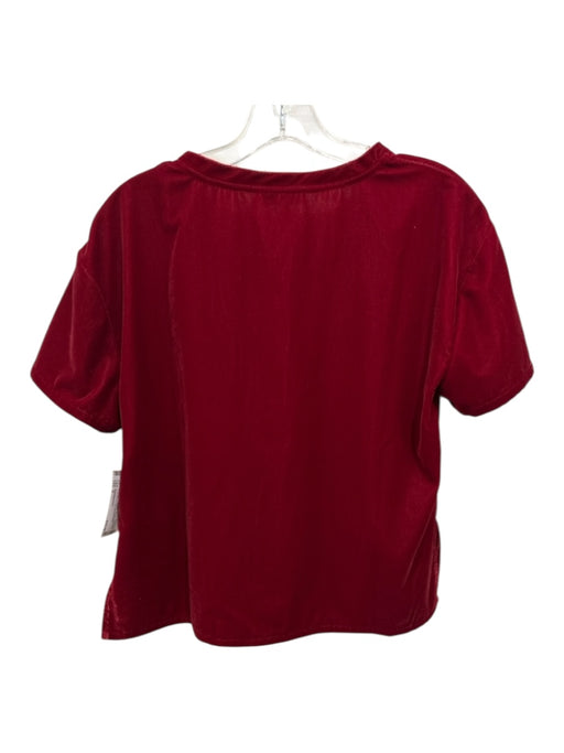 Good American Size 2 Red Polyester Velvet Crew Neck Short Sleeve Side Slit Top Red / 2