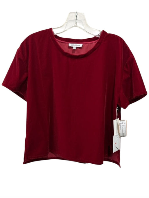 Good American Size 2 Red Polyester Velvet Crew Neck Short Sleeve Side Slit Top Red / 2