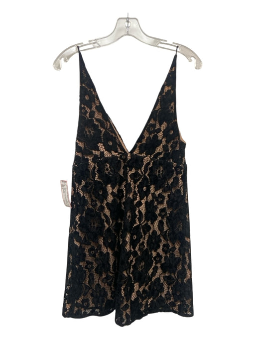 Free People Size 4 Black Nylon Blend Spaghetti Strap Lace Overlay Mini Dress Black / 4