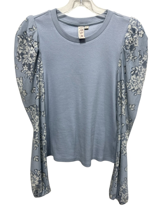 Dolan Size S Light Blue Rayon Ribbed Lace Long Balloon Sleeve Top Light Blue / S