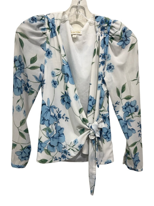 Yumi Kim Size S White, Light Blue & Green Polyester Long Sleeve Floral Wrap Top White, Light Blue & Green / S