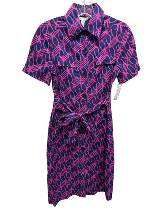 Diane Von Furstenberg Size 2 Pink & blue Cotton Short Sleeve Swirl Midi Dress Pink & blue / 2