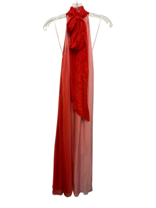 Christy Lynn Size XS Red & Pink Silk Sleeveless Gradient Neck Tie Maxi Dress Red & Pink / XS