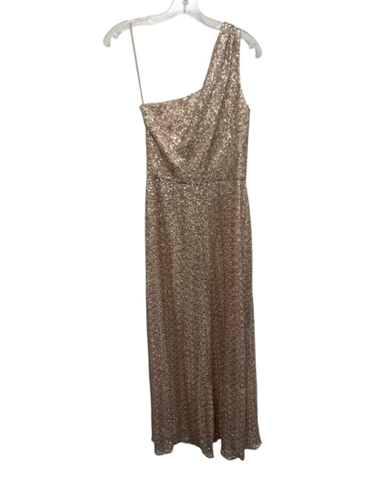 Amsale Size 10 Rose Gold Nylon All Over Sequins Mesh Overlay One Shoulder Gown Rose Gold / 10
