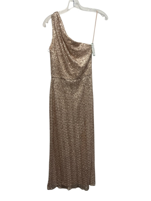 Amsale Size 10 Rose Gold Nylon All Over Sequins Mesh Overlay One Shoulder Gown Rose Gold / 10