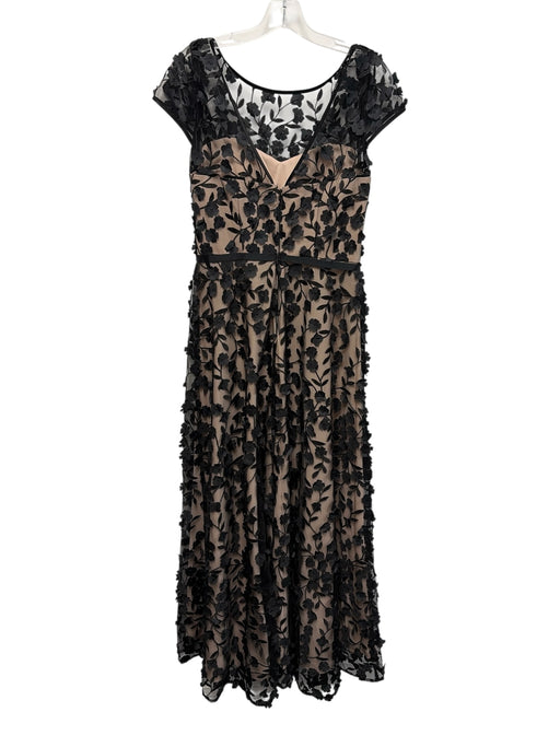 Xscape Size 4 Black Poly Sleeveless Floral Applique Short Cap Sleeve Gown Black / 4