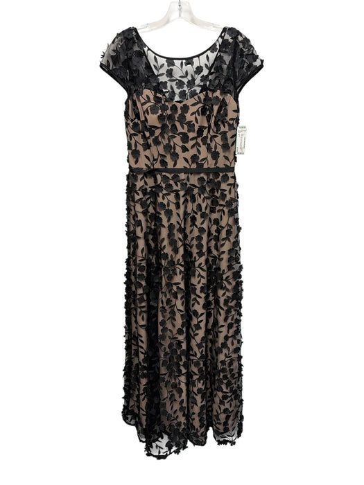 Xscape Size 4 Black Poly Sleeveless Floral Applique Short Cap Sleeve Gown Black / 4