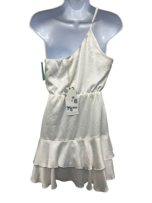 Show Me Your Mumu Size Small White Polyester Satin Sleeveless One Shoulder Dress White / Small