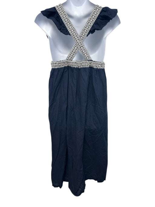 J. Crew Size M Navy & white Cotton Sleeveless Cap Sleeve Eyelet Trim Dress Navy & white / M