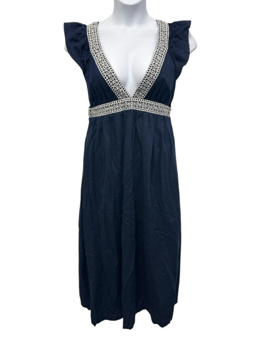 J. Crew Size M Navy & white Cotton Sleeveless Cap Sleeve Eyelet Trim Dress Navy & white / M