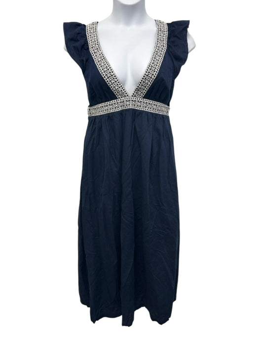 J. Crew Size M Navy & white Cotton Sleeveless Cap Sleeve Eyelet Trim Dress Navy & white / M