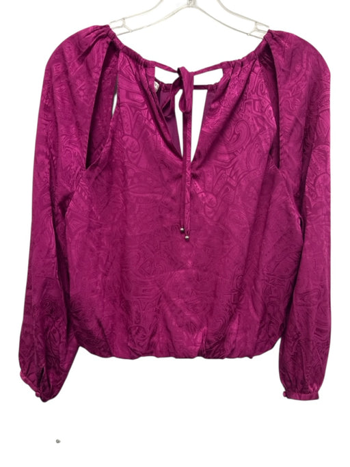 Veronica Beard Size 4 Fuchsia Silk Blend Long Sleeve Paisley Cutout Back Tie Top Fuchsia / 4