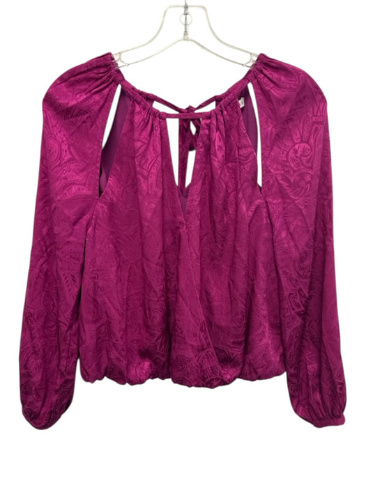 Veronica Beard Size 4 Fuchsia Silk Blend Long Sleeve Paisley Cutout Back Tie Top Fuchsia / 4