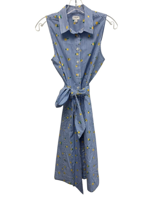 J Crew Size 2 Blue, Yellow, White Cotton Blend Sleeveless Lemons Stripes Dress Blue, Yellow, White / 2