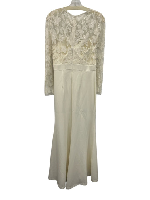 Eliza J Size 6 Cream White Polyester Blend Long Sleeve Floral Lace Darted Gown Cream White / 6