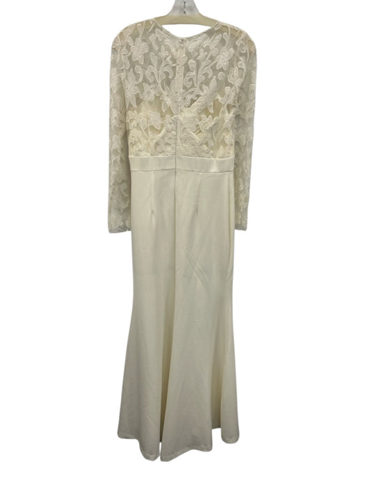 Eliza J Size 6 Cream White Polyester Blend Long Sleeve Floral Lace Darted Gown Cream White / 6