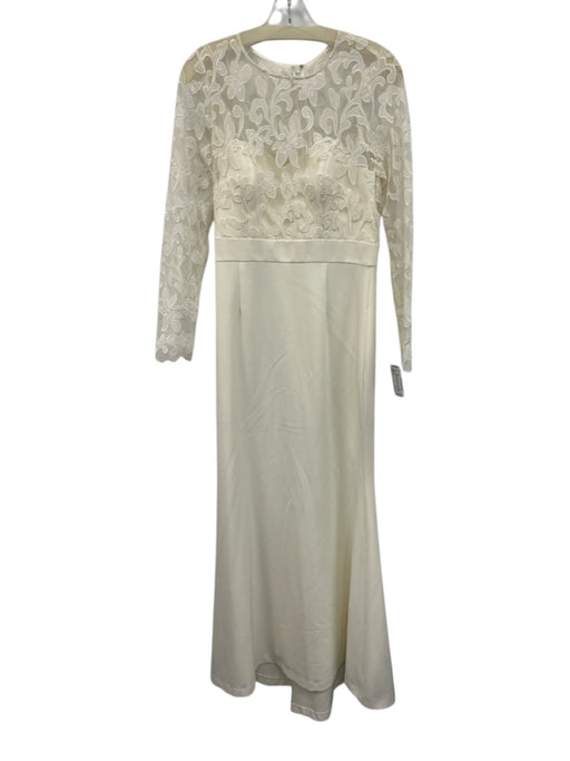 Eliza J Size 6 Cream White Polyester Blend Long Sleeve Floral Lace Darted Gown Cream White / 6