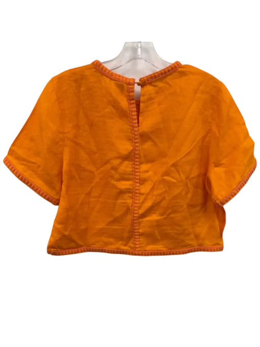 Magaschoni Size Small Orange & Pink Linen Short Sleeve Blanket Stitch Top Orange & Pink / Small