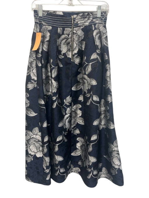 ABS Size 2 Navy, Silver, Black Polyester & Viscose Pleats Maxi Floral Skirt Navy, Silver, Black / 2