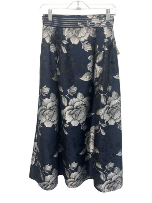 ABS Size 2 Navy, Silver, Black Polyester & Viscose Pleats Maxi Floral Skirt Navy, Silver, Black / 2